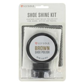 - Sof Sole BROWN Shoe Shine Kit Polish with Sponge Applicator and Shine Cloth 43g - F