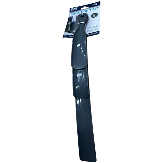 .3 Pack Grey Plastic Shoe Horn Set with hanging handle (3 Sizes)
