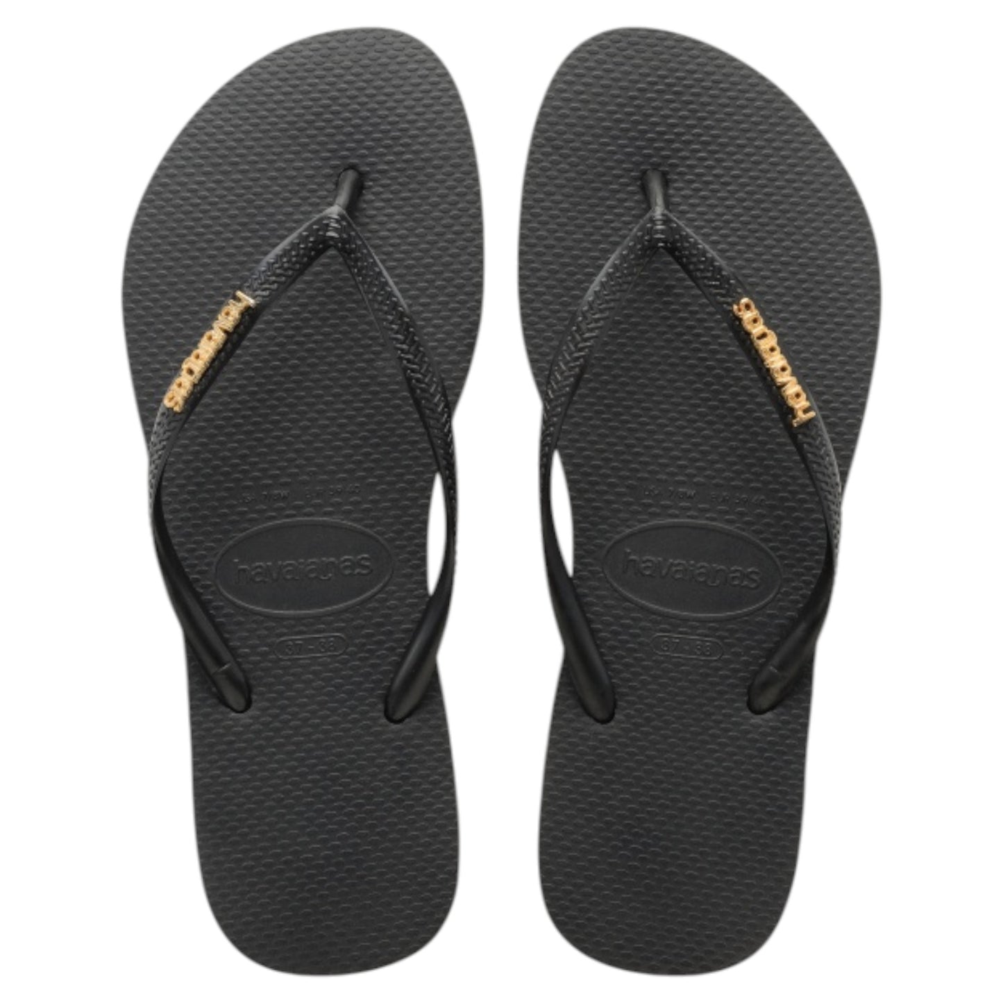 .Havaianas Womens Slim Logo Metallic Black/Gold - (SLIMLOGOMETALLIC) - HV10 - R1L6/F