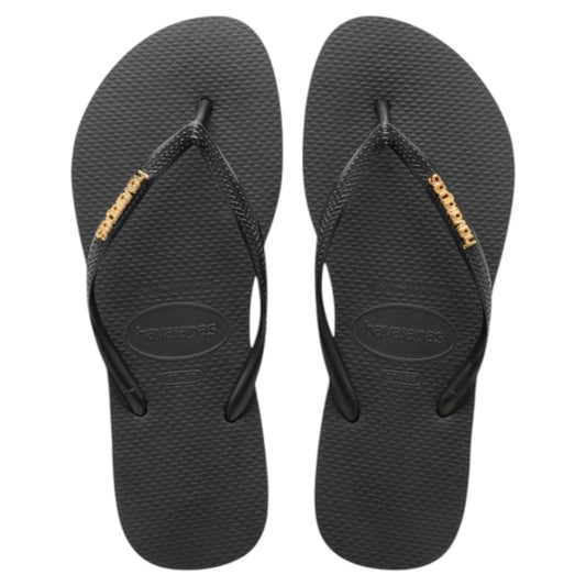.Havaianas Womens Slim Logo Metallic Black/Gold - (SLIMLOGOMETALLIC) - HV10 - R1L6/F