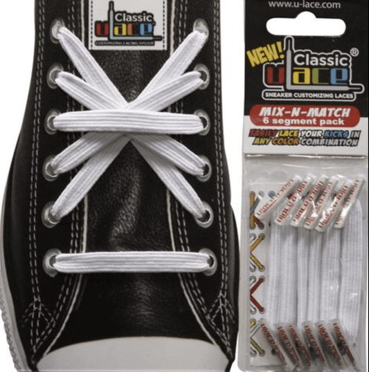 .U-Lace (ADULTS SIZE) BLACK OR WHITE NO TIE Laces (2X 6 LACE PACKS)