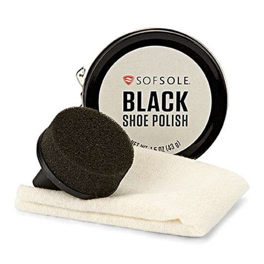 - Sof Sole BLACK Shoe Shine Kit Polish with Sponge Applicator and Shine Cloth 43g - F