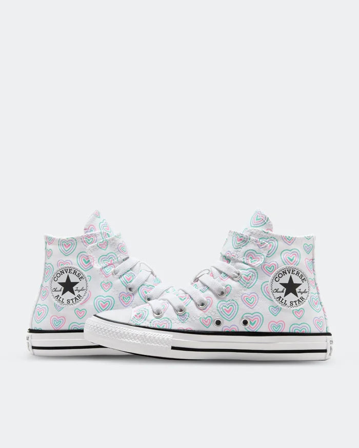 .Converse Chuck Taylor Kids Hearts Easy-ON Hi Cut - WHITE/OOPS PINK/WHITE - (A08377) - HRT - R1L1