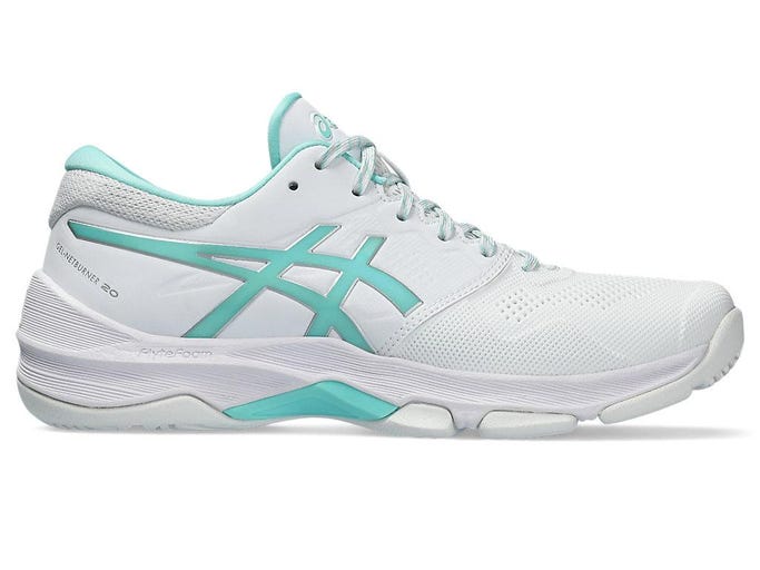 .ASICS WOMEN GEL-NETBURNER 20 (D) BIO NETBALL SHOES - WHITE ILLUMINATE MINT - (1072A099-100) - G20 - R2L17