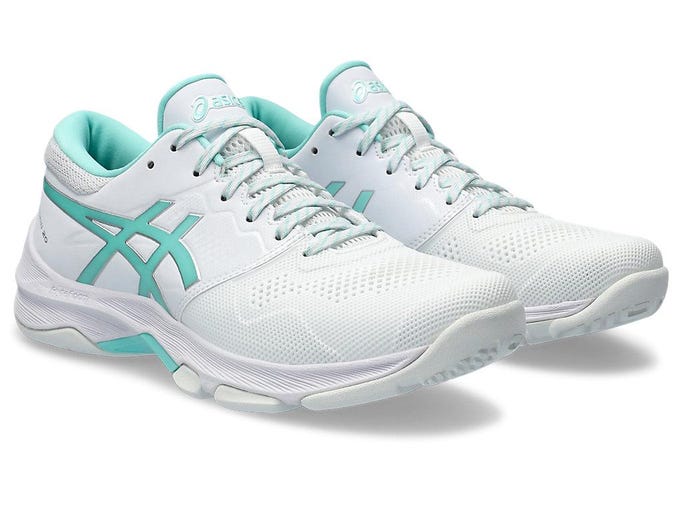 .ASICS WOMEN GEL-NETBURNER 20 (D) BIO NETBALL SHOES - WHITE ILLUMINATE MINT - (1072A099-100) - G20 - R2L17