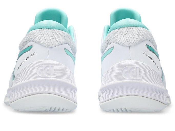 .ASICS WOMEN GEL-NETBURNER 20 (D) BIO NETBALL SHOES - WHITE ILLUMINATE MINT - (1072A099-100) - G20 - R2L17