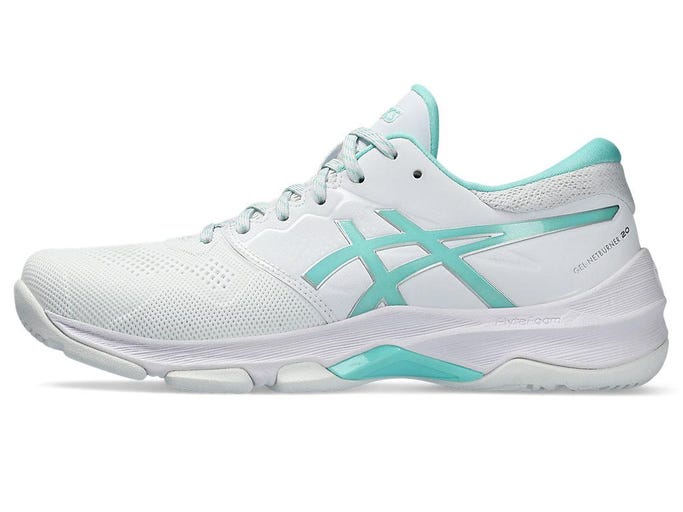 .ASICS WOMEN GEL-NETBURNER 20 (D) BIO NETBALL SHOES - WHITE ILLUMINATE MINT - (1072A099-100) - G20 - R2L17