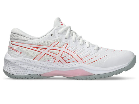 .ASICS WOMEN GEL-NETBURNER 21 (D WIDE) BIO NETBALL SHOES - WHITE/PAPAYA - (1072A113-100) - G21 - R2L12