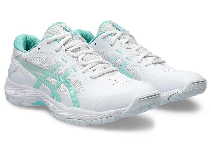 ASICS WOMEN GEL NETBURNER ACADEMY 9 NETBALL SHOES WHITE ILLUMINATE MINT 1072A098 102 GN9 R2L17