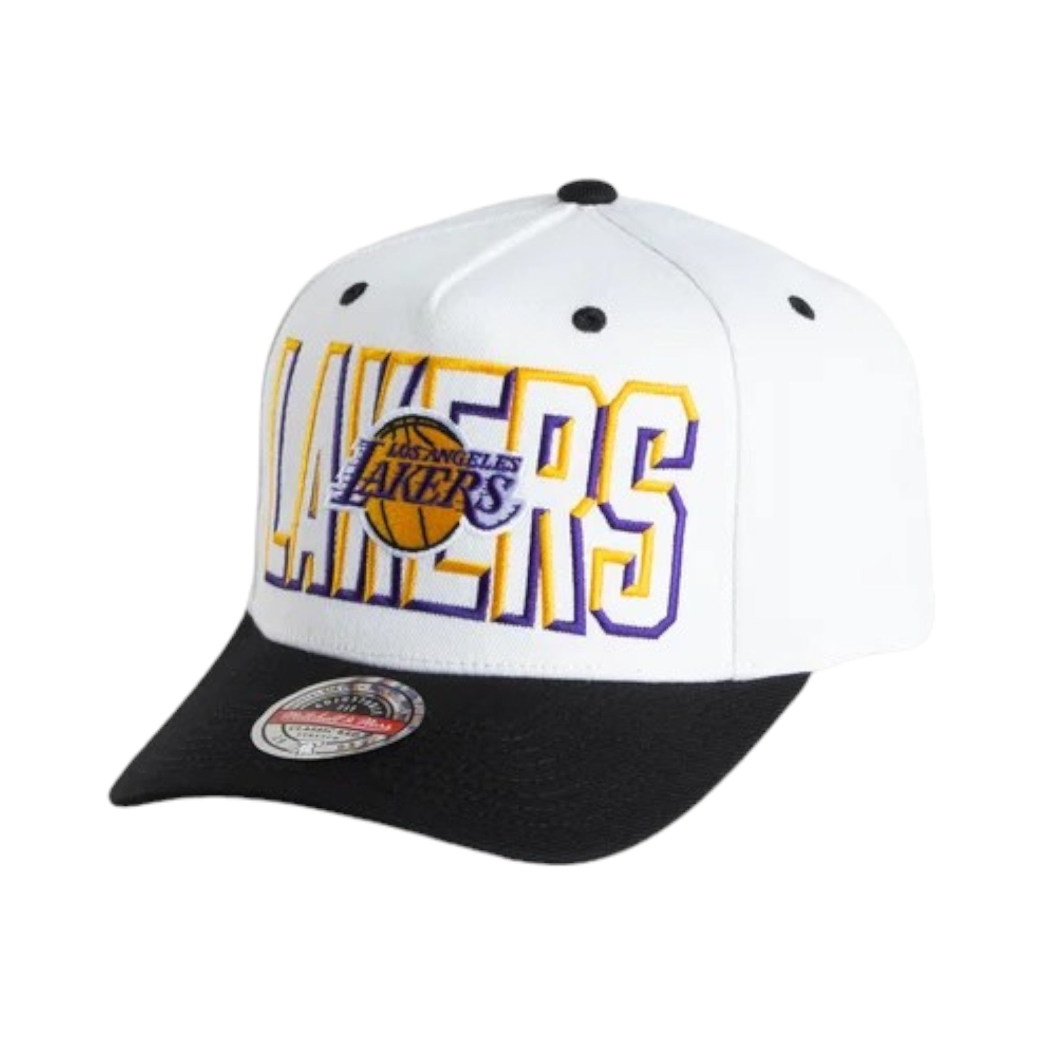 Mitchell Ness NBA L.A Lakers Bevel Crown Snapback Cap WHITE BLACK Shoe Bizz