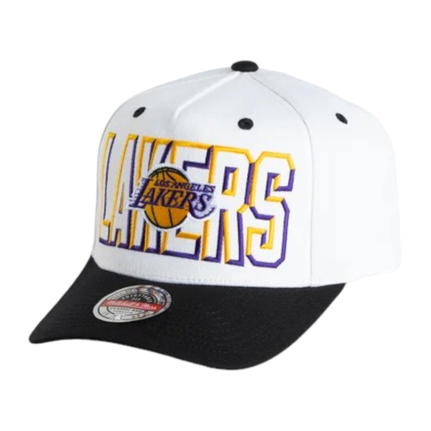 .Mitchell & Ness NBA L.A Lakers Bevel Crown Snapback Cap - WHITE/BLACK - ( MNLL1959 ) - MNLK1