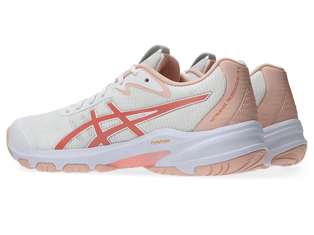 .ASICS WOMEN NETBURNER PROFESSIONAL FF 4 NETBALL SHOES - White/Guava - (1072A097.111) - VA - R2L14