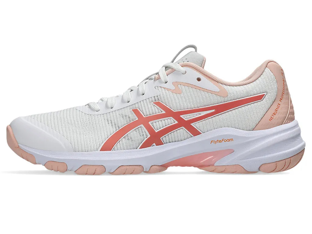 .ASICS WOMEN NETBURNER PROFESSIONAL FF 4 NETBALL SHOES - White/Guava - (1072A097.111) - VA - R2L14
