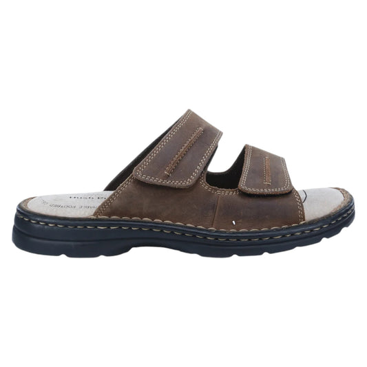 - Hush Puppies Slider 2 strap Brown Leather Slip on Sandal (146479) - C - F