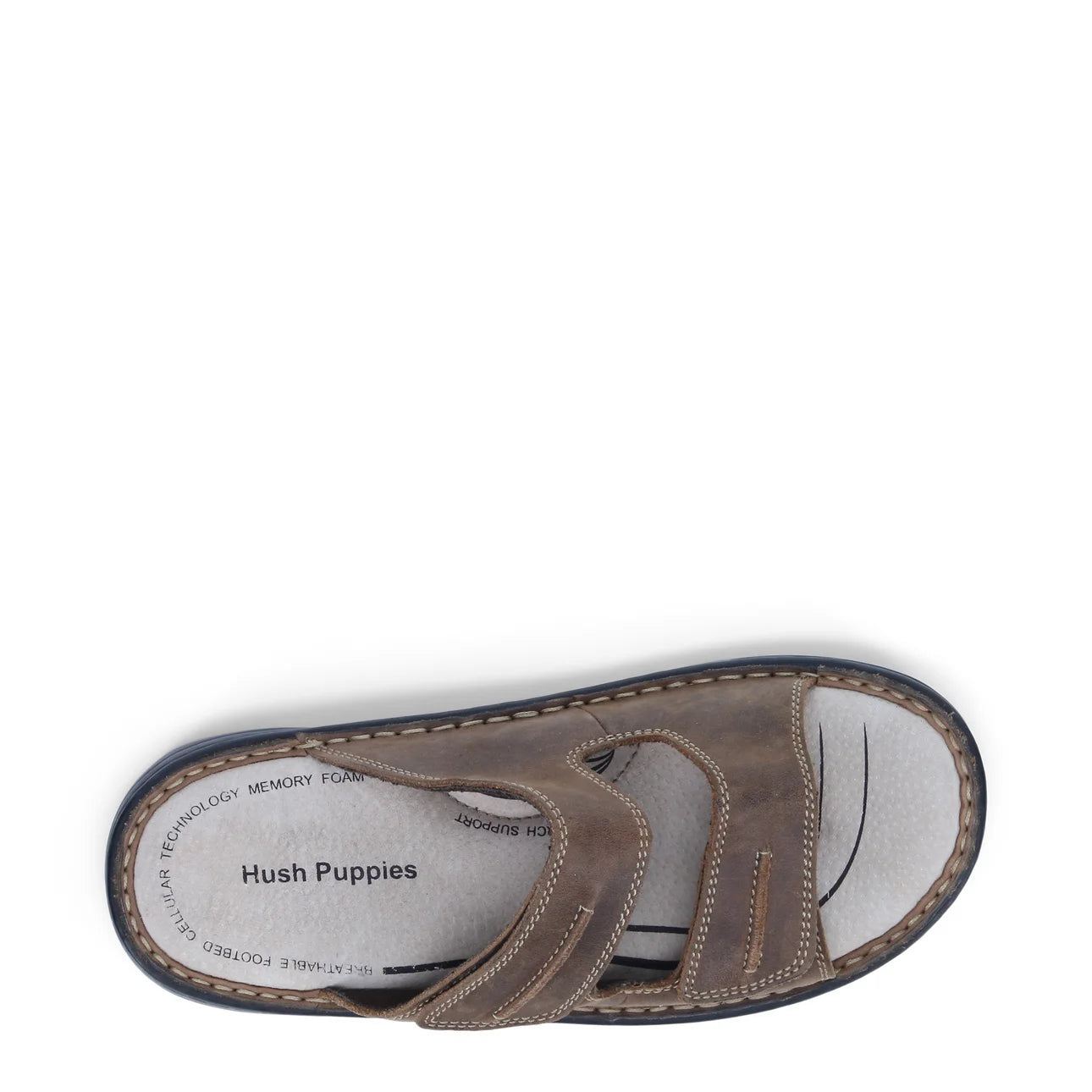 - Hush Puppies Slider 2 strap Brown Leather Slip on Sandal (146479) - C - F