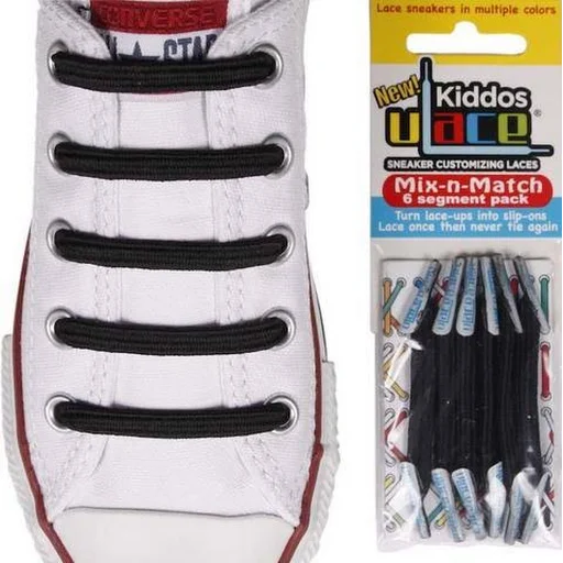 .U-Lace (KIDS SIZE) BLACK NO TIE Laces (2X 6 LACE PACKS)