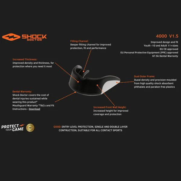 .Shock Doctor Mouth Guard V 1.5 Black (Youth) - (SD4000-BK-YTR) - F