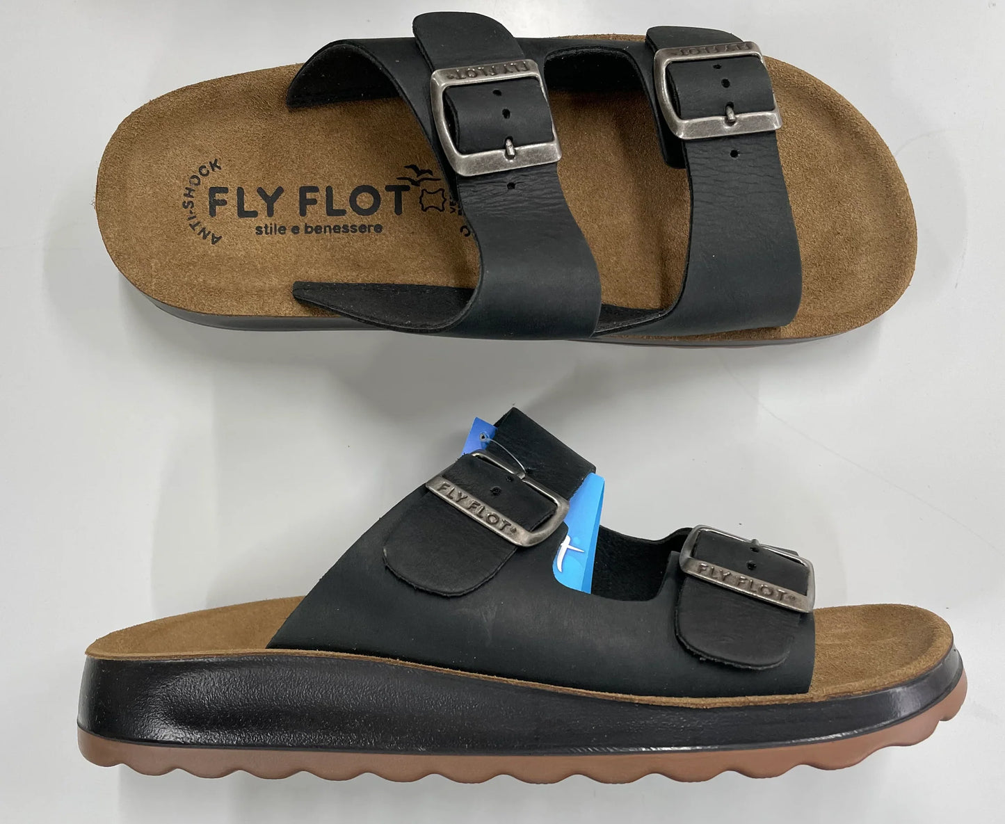 - FLY FLOT Mens Sandal NERO 2 BUCKLE BLACK  (78171) -C2 - F