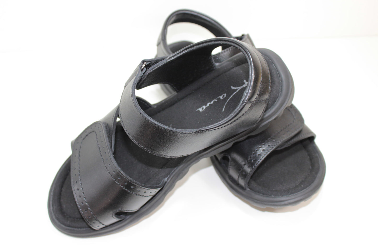School Girls Sandals Kawa Brand Black Leather Upper - (GS01) - F
