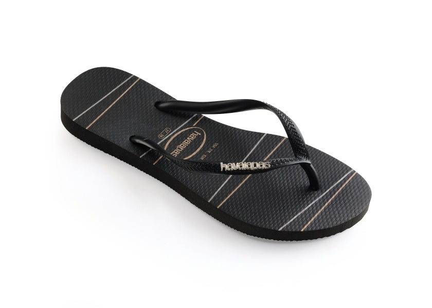 Havaianas Womens Slim Logo Metallic Blk Gld Sil SLIM LOGO