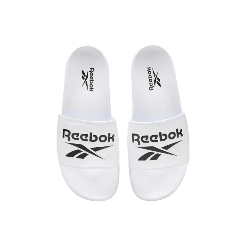 white reebok slides